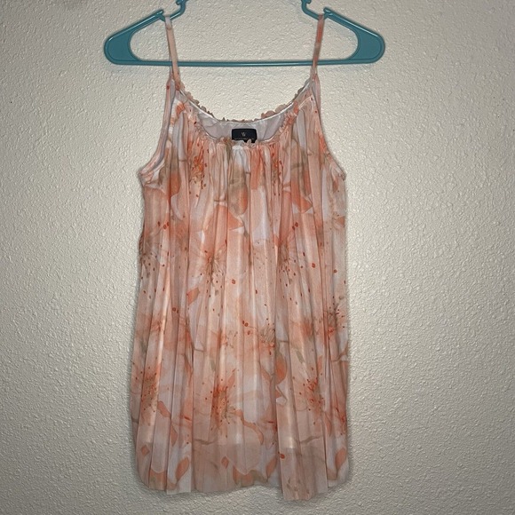 Worthington Womens Dressy Tank Top Lined Pleated Shirt Coral Floral Size M - Picture 1 of 7